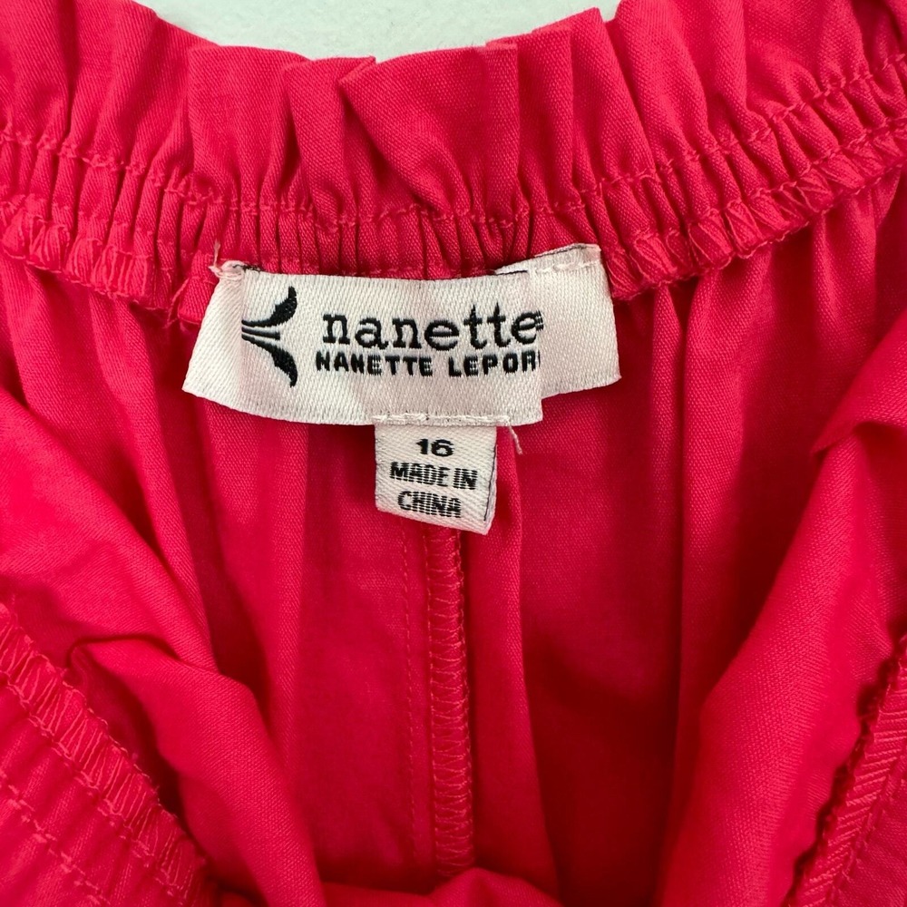 Nanette Lepore Pink Midi Dress Eyelet Puff Sleeve Tiered Womens Size 16 - Picture 4 of 7